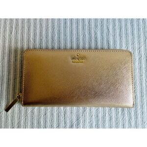 Kate Spade New York Rose Gold Metallic Saffiano Leather Zip Around Wallet